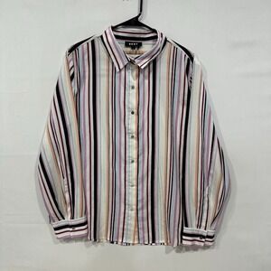 DKNY Button Up Shirt Women's Size XL Multicolor‎ Vertical Stripe Long Sleeve